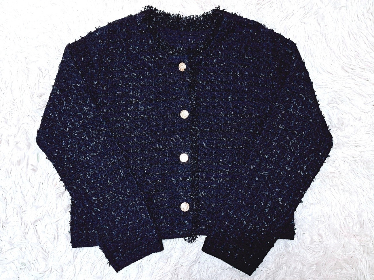 ③ツイードニットジャケット（Mサイズ・紺）